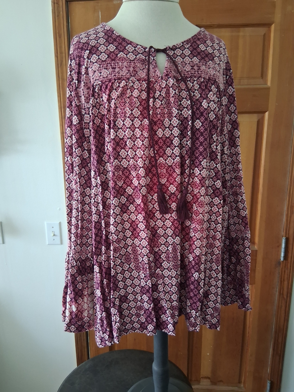 Style & Co. Maroon and Pink Printed Peasant Top